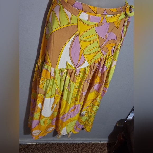 Rachel Zoe Yellow Brown Wrap Midi Skirt Casual - Picture 6 of 7